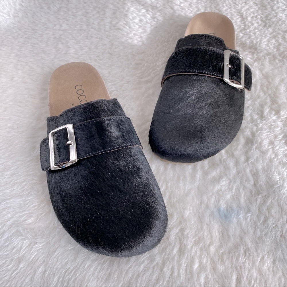 Matisse Black Faux-Hair Buckle Mules